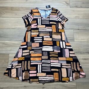 Avenue Womens Geometric Print Short Sleeve Swing Dress Size Medium 16 Multicolor